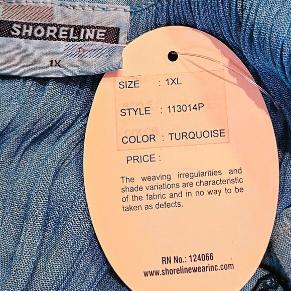 NWT Shoreline Turquoise V-Neck Embroidered Tunic - 1X - Picture 6 of 8
